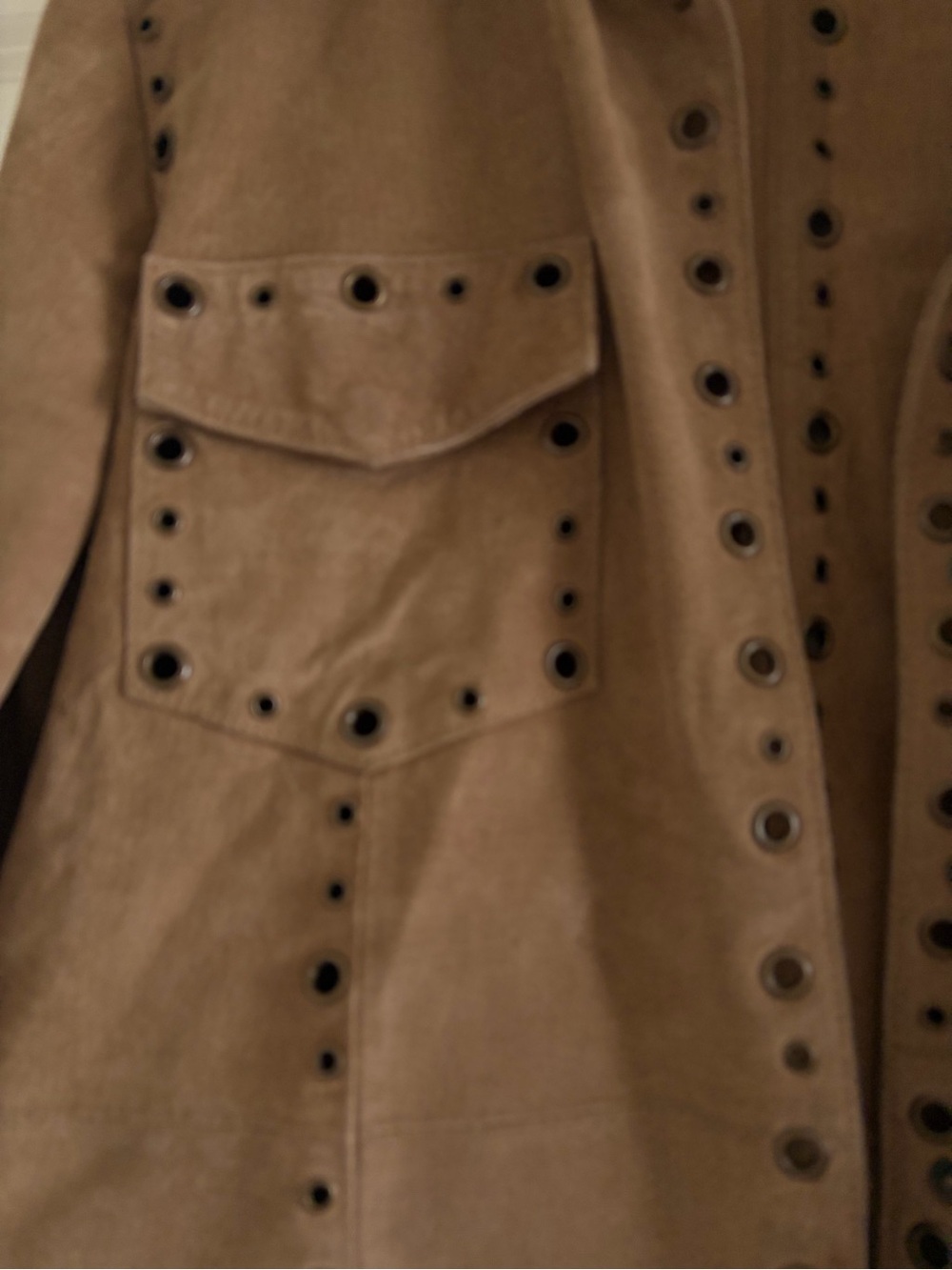Tres Jolie Accessories Tan Suede Eyelet-Trim Jacket - Picture 3 of 7